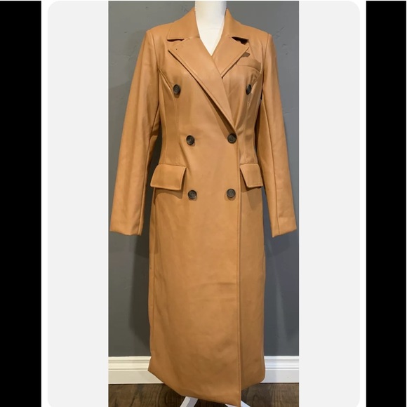 7 FOR ALL MANKIND WOMEN FAUX LEATHER LONG TRENCH COAT IN CAMEL SZ M NWT. - Picture 1 of 11